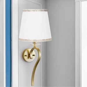 Gold Wall Sconce with White Fabric Shade
